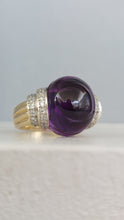 Load image into Gallery viewer, Carved Amethyst cocktail ring with diamond shoulders 14k