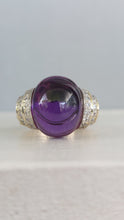 Load image into Gallery viewer, Carved Amethyst cocktail ring with diamond shoulders 14k