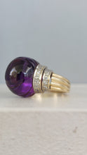 Load image into Gallery viewer, Carved Amethyst cocktail ring with diamond shoulders 14k