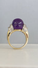 Load image into Gallery viewer, Carved Amethyst cocktail ring with diamond shoulders 14k