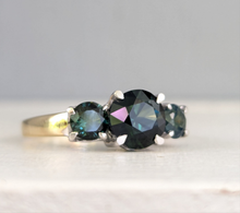 Load image into Gallery viewer, Bright Australian parti sapphire trilogy 9ct white and yellow gold
