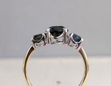 Load image into Gallery viewer, Bright Australian parti sapphire trilogy 9ct white and yellow gold