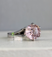 Load image into Gallery viewer, Primrose pink natural zircon in vintage high set 9ct white gold