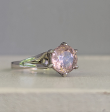 Load image into Gallery viewer, Primrose pink natural zircon in vintage high set 9ct white gold