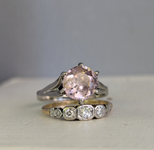 Load image into Gallery viewer, Primrose pink natural zircon in vintage high set 9ct white gold