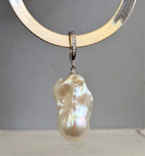 Load image into Gallery viewer, Baroque pearl pendant and vintage Italian sterling silver herringbone 925
