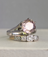 Load image into Gallery viewer, Primrose pink natural zircon in vintage high set 9ct white gold