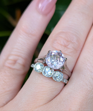 Load image into Gallery viewer, Primrose pink natural zircon in vintage high set 9ct white gold