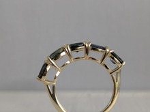Load image into Gallery viewer, Australian harlequin parti sapphire band 9ct vintage yellow gold setting.