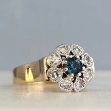 Load image into Gallery viewer, Vintage sapphire and diamond daisy cluster ring 18ct gold and platinum