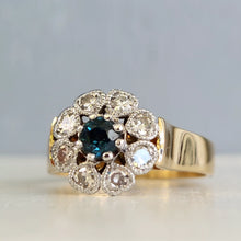 Load image into Gallery viewer, Vintage sapphire and diamond daisy cluster ring 18ct gold and platinum