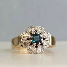 Load image into Gallery viewer, Vintage sapphire and diamond daisy cluster ring 18ct gold and platinum