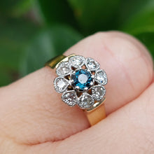 Load image into Gallery viewer, Vintage sapphire and diamond daisy cluster ring 18ct gold and platinum
