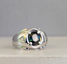Load image into Gallery viewer, Parti sapphire signet with diamonds in 10ct white gold