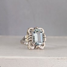 Load image into Gallery viewer, Mid century silver aquamarine ring German made.
