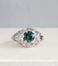 Load image into Gallery viewer, c1925 Art deco Green sapphire bombe ring in platinum and 18ct yellow gold
