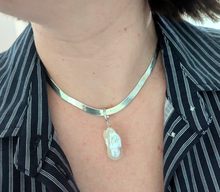 Load image into Gallery viewer, Baroque pearl pendant and vintage Italian sterling silver herringbone 925