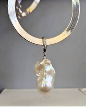 Load image into Gallery viewer, Baroque pearl pendant and vintage Italian sterling silver herringbone 925