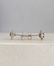 Load image into Gallery viewer, Brutalist Australian blue sapphire earrings c1970s 9ct white gold