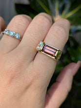 Load image into Gallery viewer, Pink tourmaline & diamond brutalist signet in 9ct yellow gold