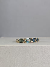 Load image into Gallery viewer, Australian harlequin parti sapphire band 9ct vintage yellow gold setting.