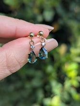 Load image into Gallery viewer, Australian parti sapphire and diamond drop earrings in 9ct yellow gold c1980s