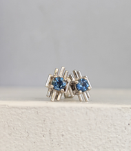 Load image into Gallery viewer, Brutalist Australian blue sapphire earrings c1970s 9ct white gold