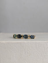 Load image into Gallery viewer, Australian harlequin parti sapphire band 9ct vintage yellow gold setting.