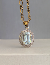 Load image into Gallery viewer, Vintage aquamarine & diamond petal pendant 9ct yellow gold