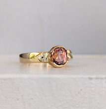 Load image into Gallery viewer, Vintage pink tourmaline and diamonds in 9ct yellow gold