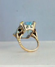 Load image into Gallery viewer, Showpiece 1940s retro blue topaz ring in heavy handmade 9ct yellow gold
