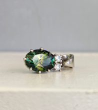 Load image into Gallery viewer, Luminous Australian parti sapphire & diamond pendant 9ct white gold