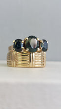 Load image into Gallery viewer, High set architectural parti sapphire 9ct vintage ring