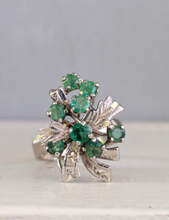 Load image into Gallery viewer, Vintage c1970s emerald cluster ring in silver.