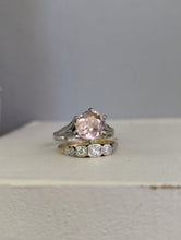 Load image into Gallery viewer, Primrose pink natural zircon in vintage high set 9ct white gold