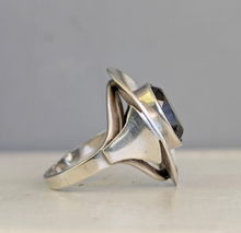 Load image into Gallery viewer, Shield maiden mid century green spinel ring in silver