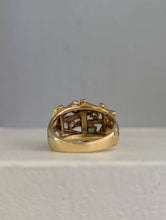 Load image into Gallery viewer, Brutalist c1970 diamond and emerald ring in 14ct yellow gold.