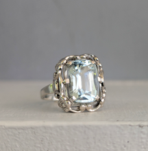 Load image into Gallery viewer, Bright aquamarine in German silver c1930s
