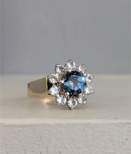 Load image into Gallery viewer, c1980s Teal Sapphire flower cluster in 9ct yellow and white gold