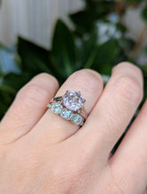 Load image into Gallery viewer, Primrose pink natural zircon in vintage high set 9ct white gold