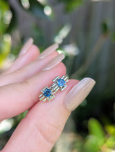 Load image into Gallery viewer, Brutalist Australian blue sapphire earrings c1970s 9ct white gold