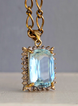 Load image into Gallery viewer, 1960s Aquamarine & diamond pendant in 9ct yellow gold.