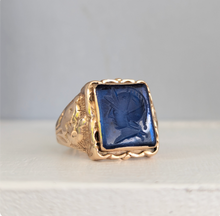 Load image into Gallery viewer, Vintage blue centurion intaglio signet 9ct rosey gold