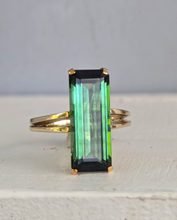 Load image into Gallery viewer, Sleek natural forest green & teal tourmaline in 9ct yellow gold c1970s