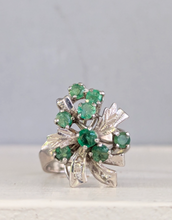 Load image into Gallery viewer, Vintage c1970s emerald cluster ring in silver.