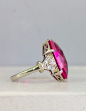 Load image into Gallery viewer, Vibrant 1930s ruby and diamond ring 18ct white gold