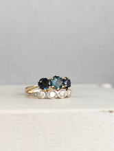 Load image into Gallery viewer, Vivid blue and teal Australian sapphire trilogy in 9ct yellow gold
