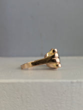 Load image into Gallery viewer, Retro c1940s Aquamarine and Ruby Tank ring by Crosby 14k Rose gold