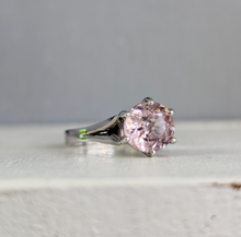 Load image into Gallery viewer, Primrose pink natural zircon in vintage high set 9ct white gold