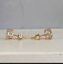 Load image into Gallery viewer, Aquamarine stud earrings 9ct rosey yellow gold